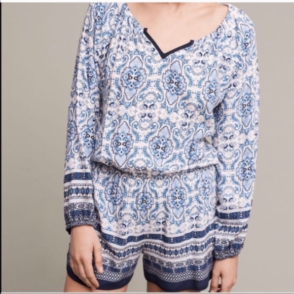 elevenses Pants - New elevenses blue romper Anthropologie sz medium